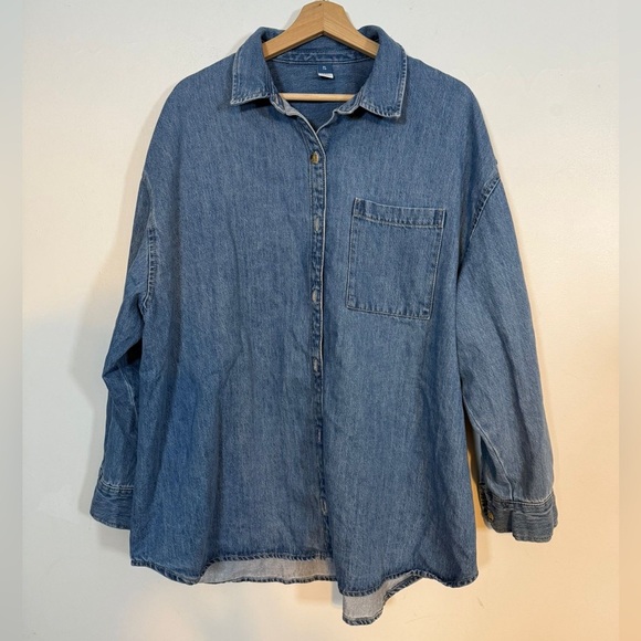 Old Navy Denim Button-Up Shirt XL - Classic Blue Jean Long Sleeve - Picture 8 of 8